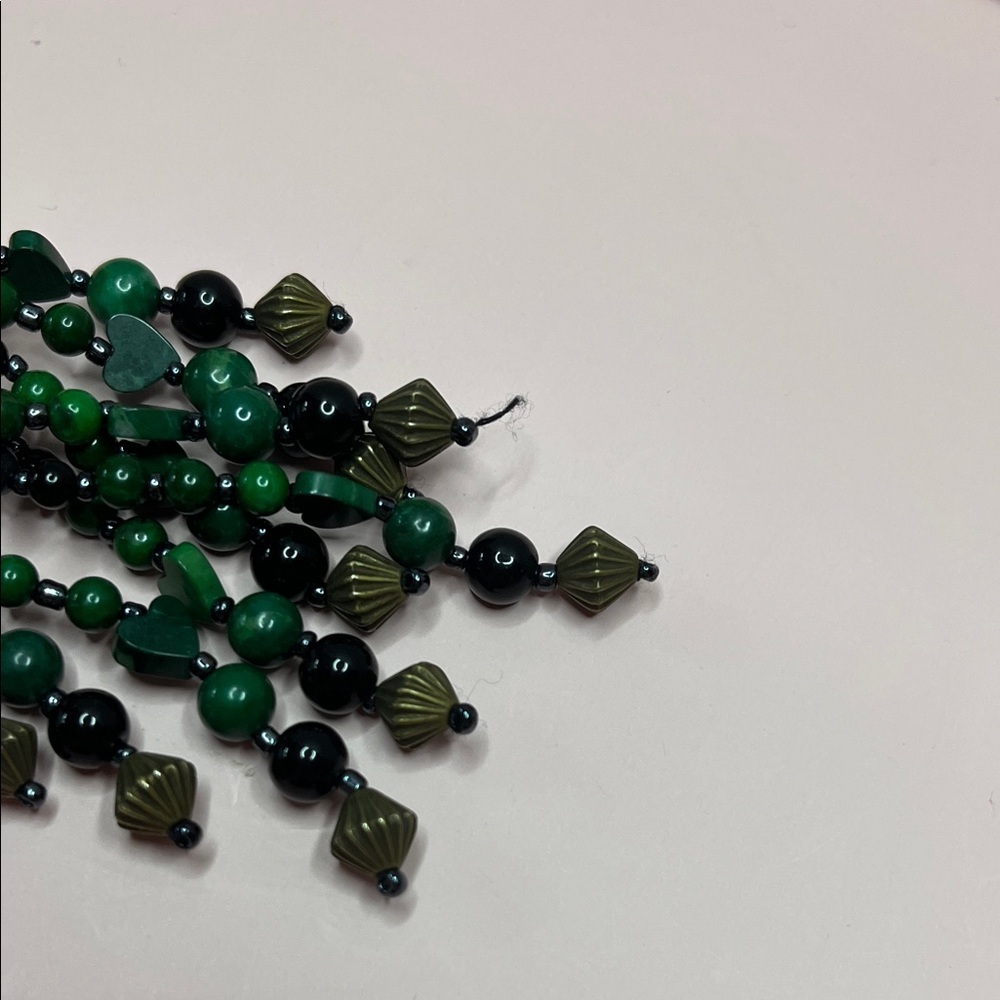 VTG Turquoise Onyx Heart Earrings Glass Beaded Dangle - Picture 6 of 8